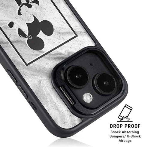 Disney Mickey Mouse Shape on Marble iPhone 15 Kickstand Case